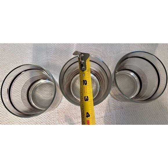 VTG SET 3 MCM Black & Gold Stripe STRIPED Low Ball Rocks Bar Glasses Whiskey - Picture 10 of 12